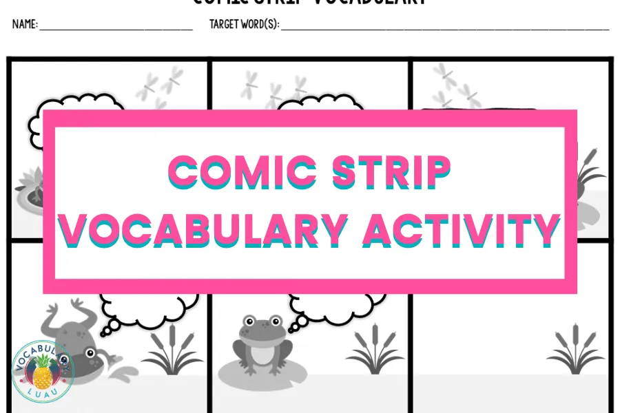 sample comic strip vocabulary scene with link to comic strip vocabulary on VocabularyLuau.com