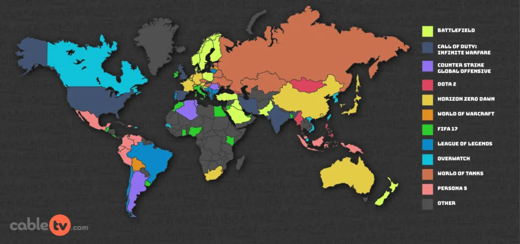 video game popularity map
